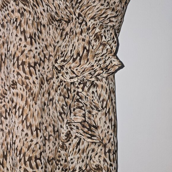 Bardot Ellie Faux Wrap Ruffle Front V-neck V-back Animal Print Midi Dress, Sz 8 - Picture 5 of 10